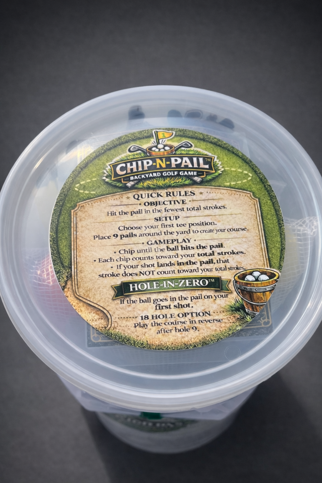 Backyard Golf Game - Chip-N-Pail CLEAR (Full 9 Holes)  AZALEA EDITION