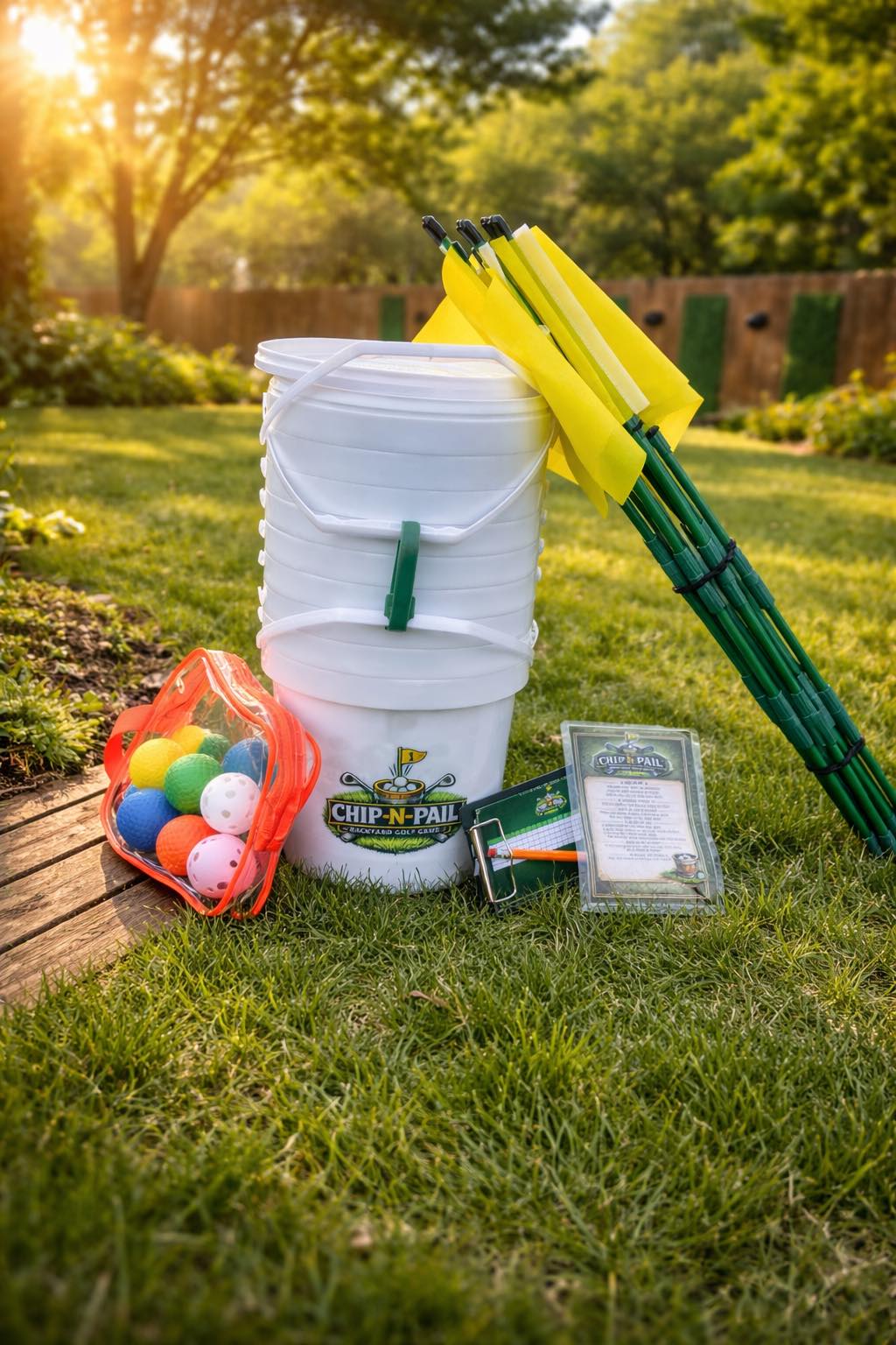 Backyard Golf Game - Chip-N-Pail WHITE (Full 9 Holes) AZALEA EDITION