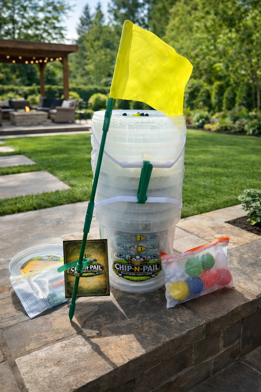 Backyard Golf Game - Chip-N-Pail CLEAR (Full 9 Holes)  AZALEA EDITION